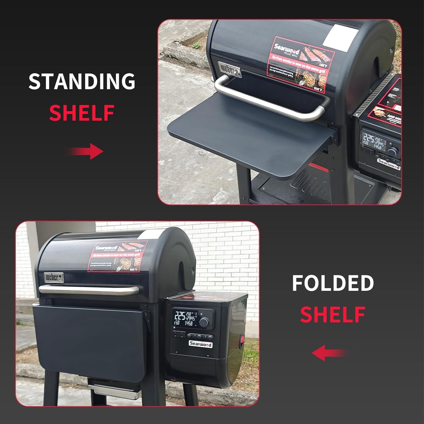 Upgraded Grill Table for Weber Kettle 22"/18"/26", Master Touch 22", Smokey Mountain, Recteq Pellet Grill RT-B380, Prep Station with Cutting Board, Basin, 4 Hooks, Shelf for Weber Kettle Accessories