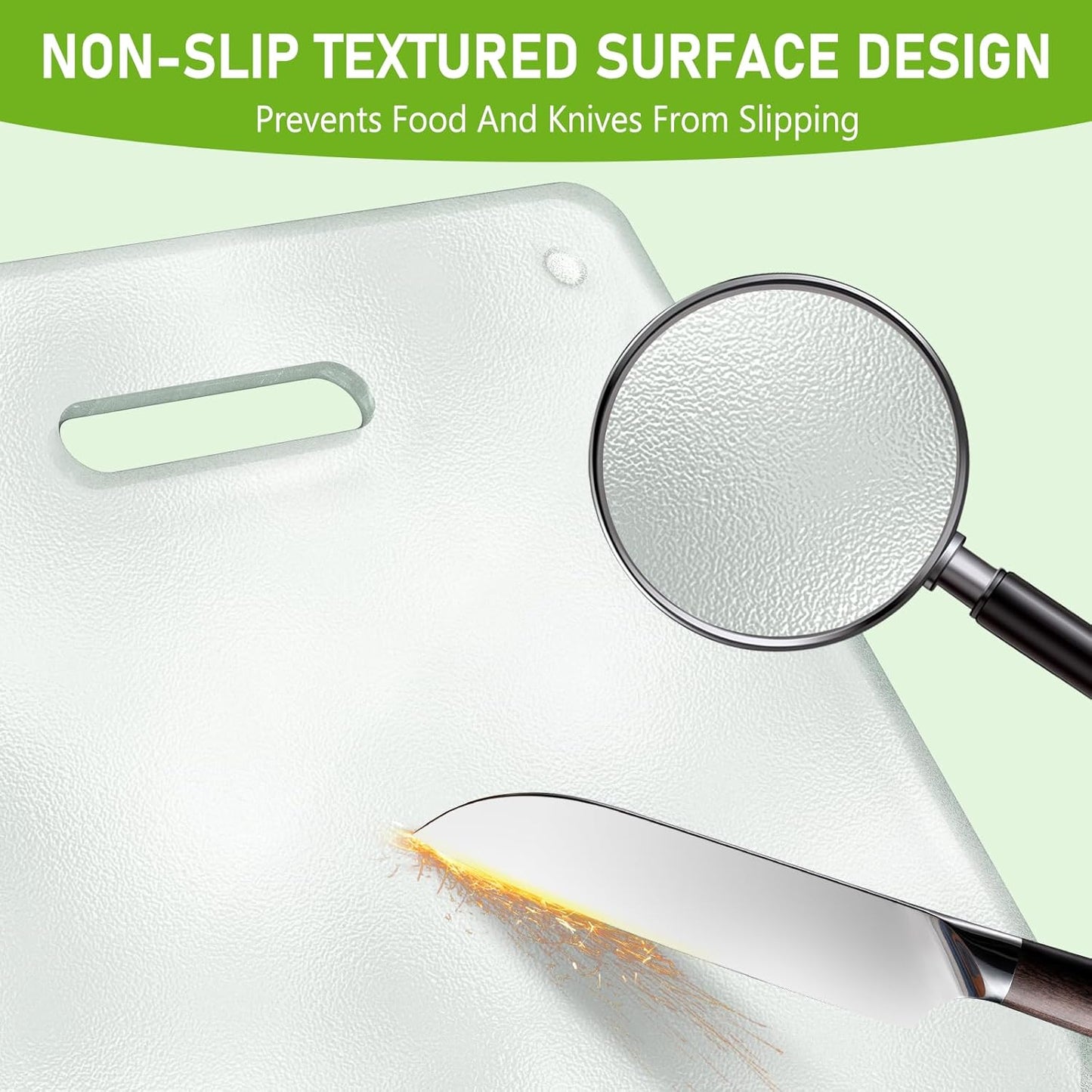 Tempered Glass Cutting Board for Kitchen, 2PCS Clear Chopping Board with Handle (16"x12" & 12"x8"), Plastic Free, Scratch Resistant, Heat Resistant, Dishwasher Safe, Non-toxic, Easy to Clean