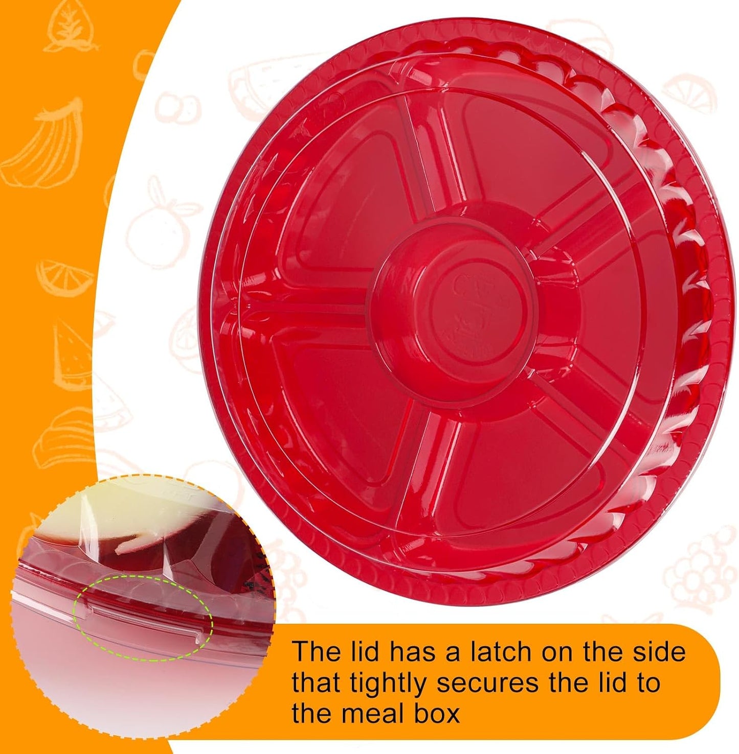 Rtteri 36 Pcs Round Catering Trays with Lids Divided Serving Trays 6 Compartment Disposable Plates Plastic Appetizer Traysplatters Food Storage Containers for Christmas Party Fruit Buffet (Black)