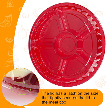 Rtteri 36 Pcs Round Catering Trays with Lids Divided Serving Trays 6 Compartment Disposable Plates Plastic Appetizer Traysplatters Food Storage Containers for Christmas Party Fruit Buffet (Black)