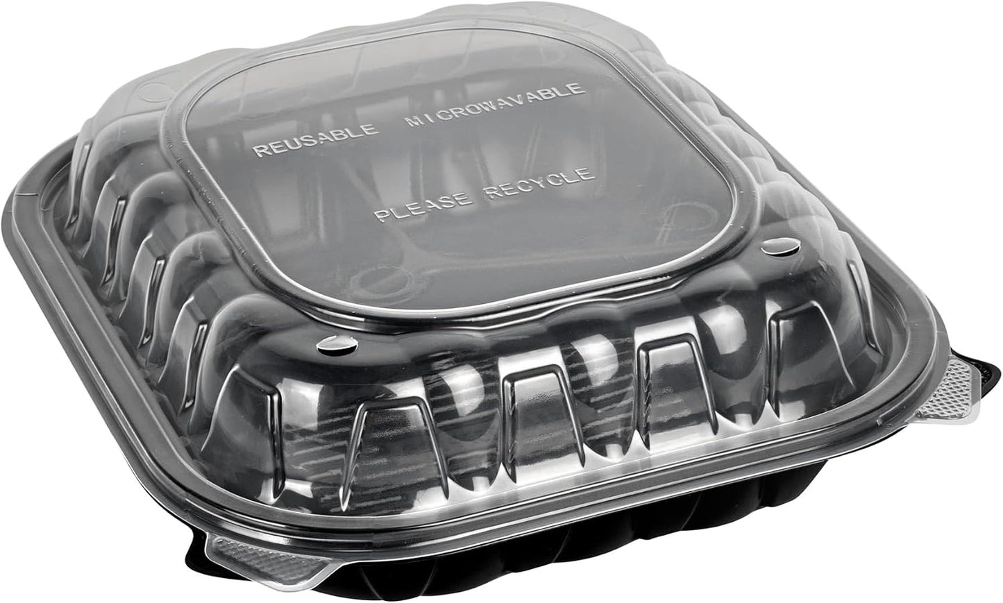 Thermo Tek 40 Ounce Clamshell Containers, 50 Disposable Take Out Boxes - 3 Compartments, Ventilated Lids, Black Plastic Meal Prep Containers, Microwavable, For Pasta Or Salads - Restaurantware