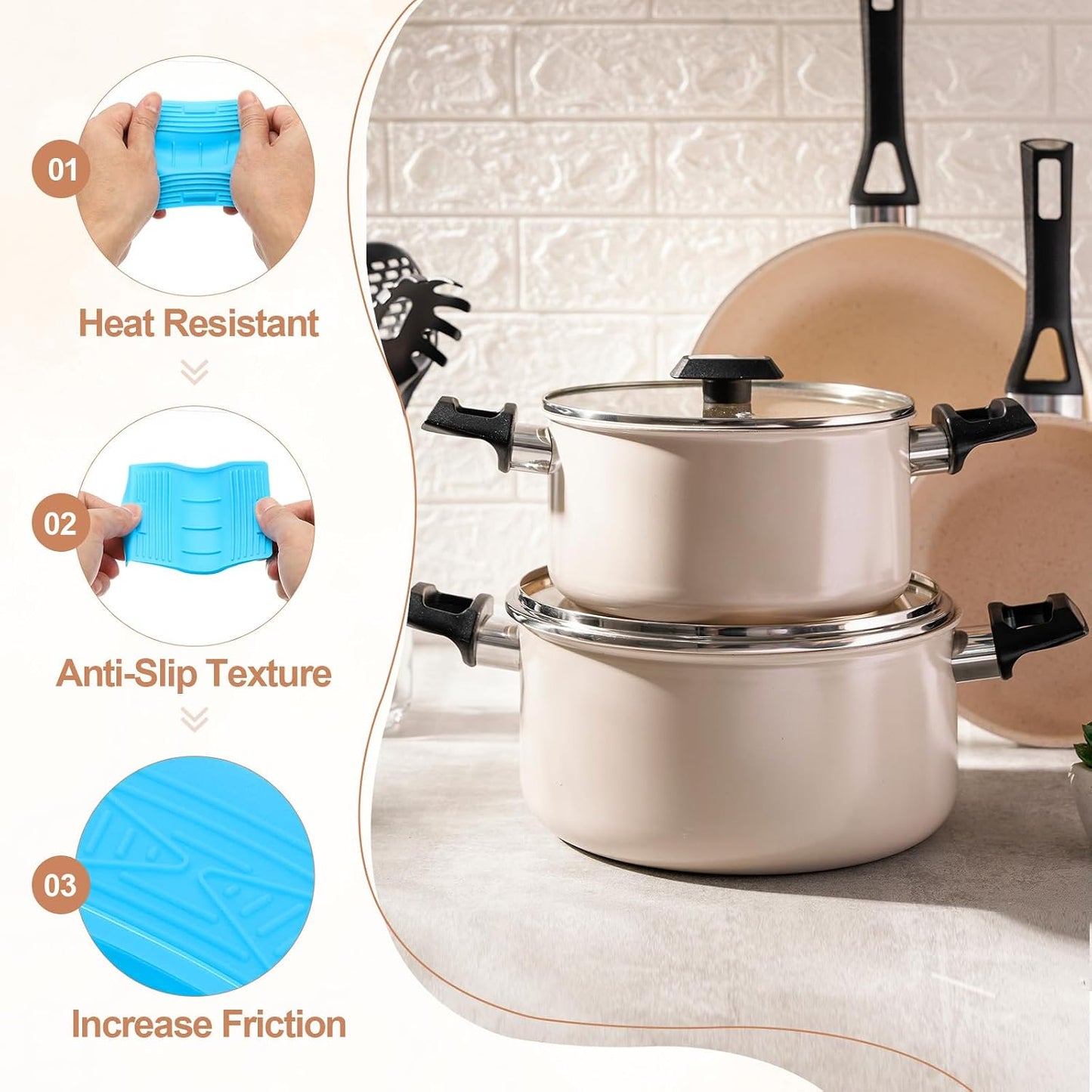 uxcell 4 Pcs Silicone Assist Hot Pan Handle Holder Hot Skillet Handle Covers Pot Holder Sleeve Non-Slip Heat Resistant for Kitchen Pot Frying Pans Cookware (Orange)