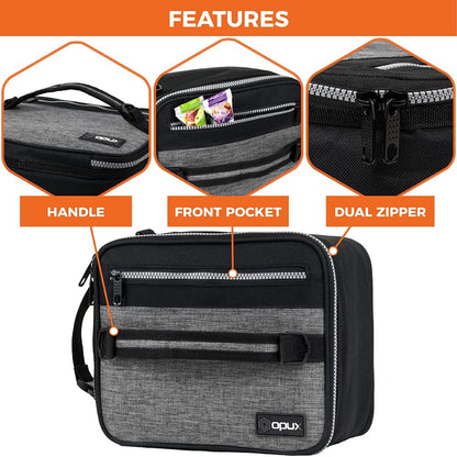 opux Insulated Lunch Box for Men Women Adult, Compact Lunch Bag for Kids Boy Girl Teen, Soft Lunch Cooler Bag for Work School, Leakproof Lunchbox Lunch Pail with Clip-on Buckle, Grey Flowers