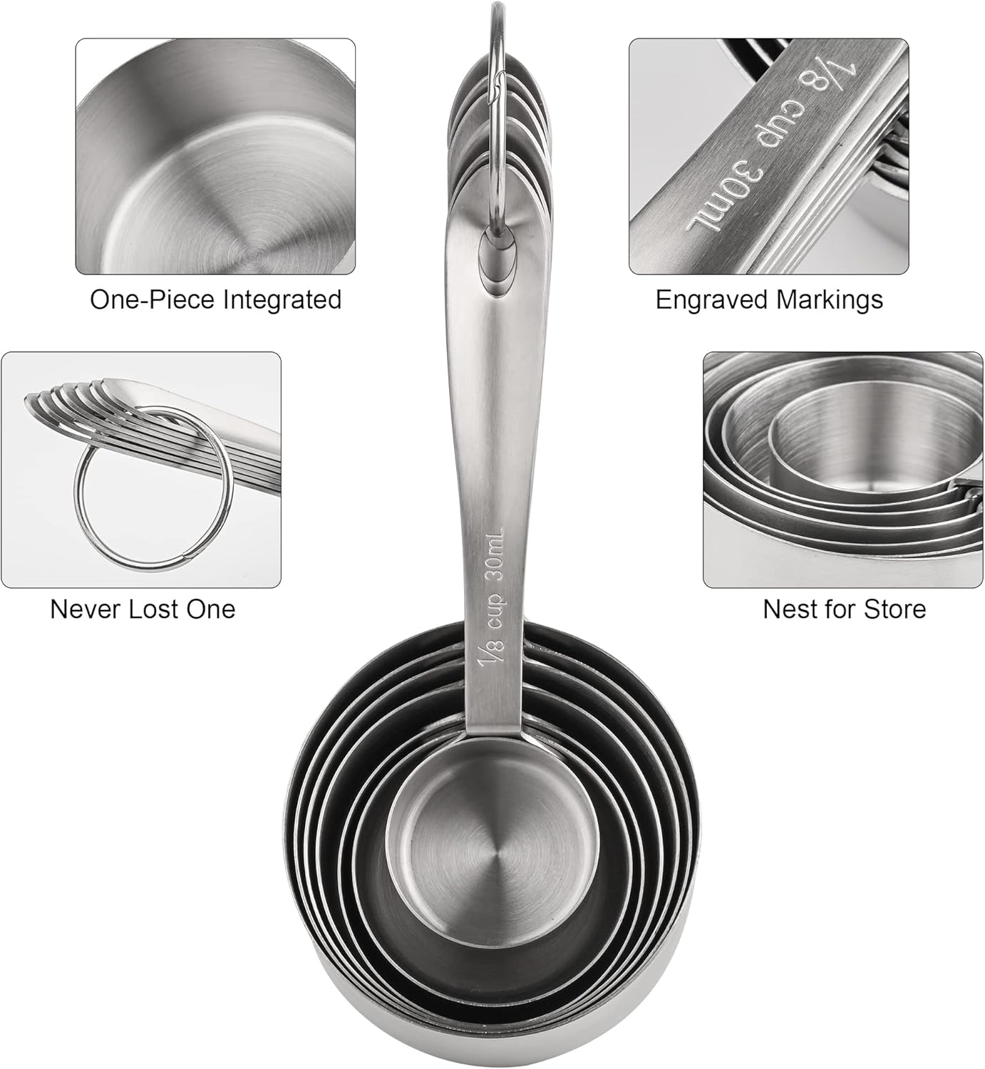 Measuring Cups and Spoons Set of 12, Stainless Steel Stackable Measuring Cups and Spoons Set With Leveler, Metal Measuring Spoons and Cups for Dry or Liquid Ingredients During Kitchen & Baking