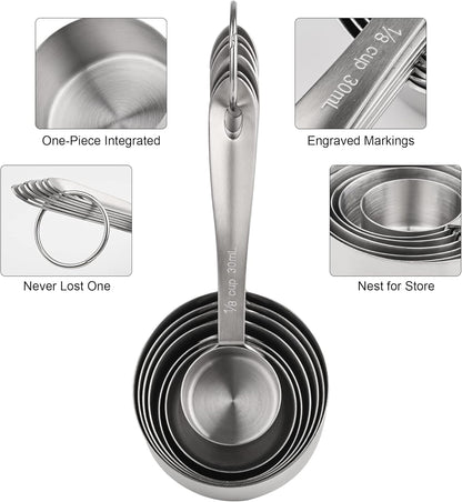 Measuring Cups and Spoons Set of 12, Stainless Steel Stackable Measuring Cups and Spoons Set With Leveler, Metal Measuring Spoons and Cups for Dry or Liquid Ingredients During Kitchen & Baking