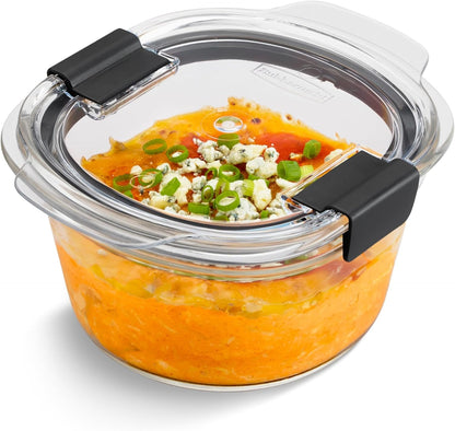 Rubbermaid Brilliance Glass Food Storage set of 4 containers 8 total pieces (4 containers + 4 lids) for Lunch Meal Prep and Leftovers Dishwasher and Oven Safe Clear/Grey