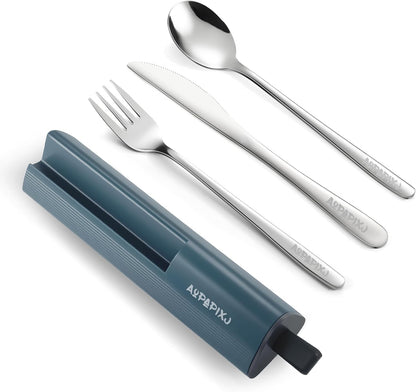 18/8 Stainless Steel Reusable Portable Utensils Set with Case & Phone Stand - Travel Flatware Kit for Office, Camping, Picnic, Outdoor Activities