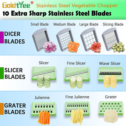 Vegetable Chopper Veggie Cutter Onion Food Dicer with Container 8 Blades