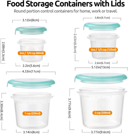 U-Taste Silicone Food Storage Containers Set: Meal Prep Box with Airtight Lid, Freezer & Microwave Safe, Date Marking Circle, Clear cup/oz/ml Measurement for Dry & Wet Deli -2oz/4oz/8oz/16oz, Aqua Sky
