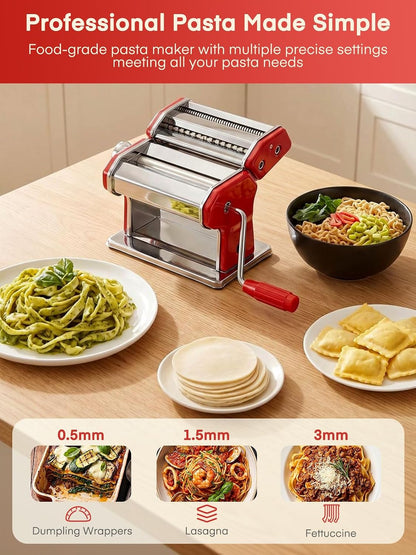 FOHERE Manual Pasta Maker, 7 Adjustable Thickness, 3-in-1