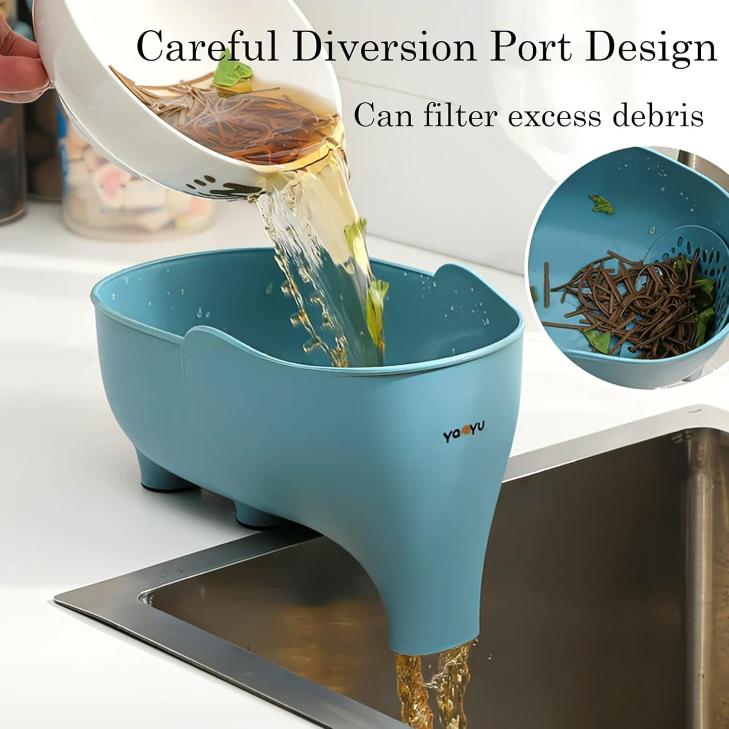 2PCS Vegetables Washing Basket Elephant Drainage Basket Fruit Basket for Draining Pasta Noodles Kitchen, PP Material, 22x14x10cm (Blue & Gray)