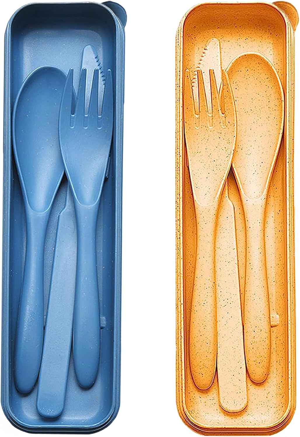 Reusable Travel Utensils Set with Case, 2 Sets Wheat Straw Portable Plastic Fork Spoons Knife Cutlery, Camping Eco-Friendly BPA Free Tableware for Kids Adults Work Picnic or Daily Use (Pink)