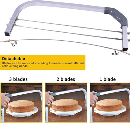 Zerodis Wire Cake Cutter Leveler, 3 Blades Stainless Steel Cut Saw, Cake Leveler Professional Cake Cookie Cutter Slicer with Stainless Steel Wires and Handle