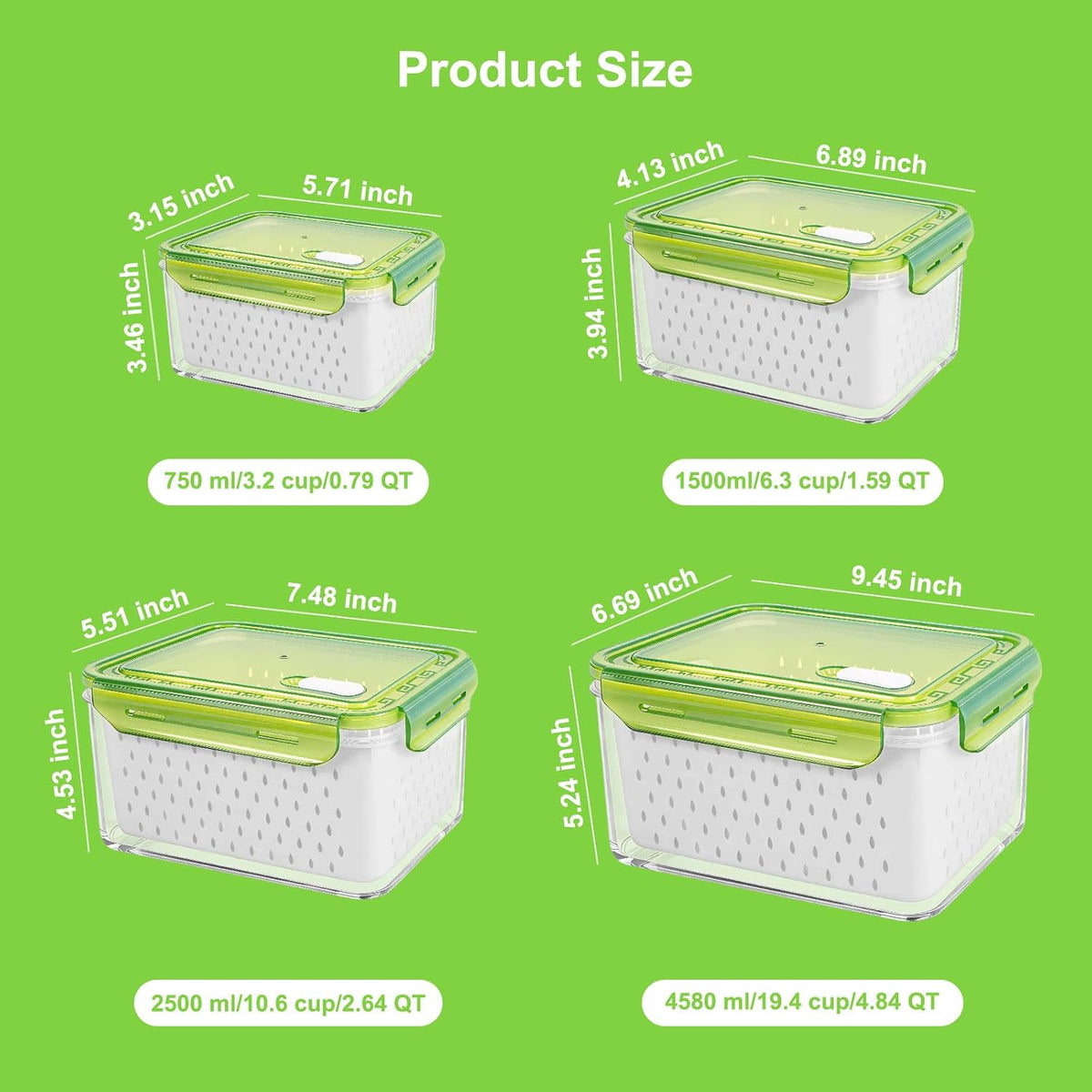 12 Pieces Fruit Storage Containers For Fridge with Removable Colanders