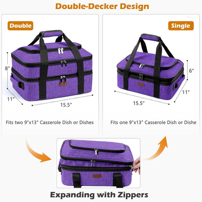 BAGSPRITE Expandable Insulated Casserole Carrier for Hot or Cold Food, Casserole Dish Carrying Case,Thermal Lasanga Lugger Tote for Pockluck, Parties, Picnic, Fits 9" x 13" Baking Dish,