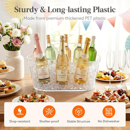 Lifewit 11.5L Ice Bucket for Parties, Large Plastic Drink Cooler for Champagne Wine, Beer, Clear Beverage Tub for Mimosa & Cocktail Bar, Portable Chiller for Party Hosting & Serving