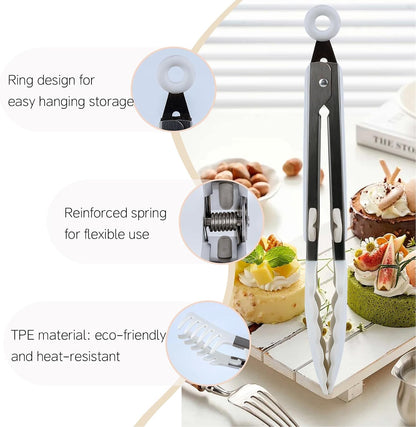 Kitchen Tongs,Set Of 3 Tongs with Silicone Tip for Cooking 9/12 Inch Stainless Steel Kitchen Tong for Meat,Food Grill,Salad,BBQ,Frying,Serving,Dishwasher (Black, 12 Inch)