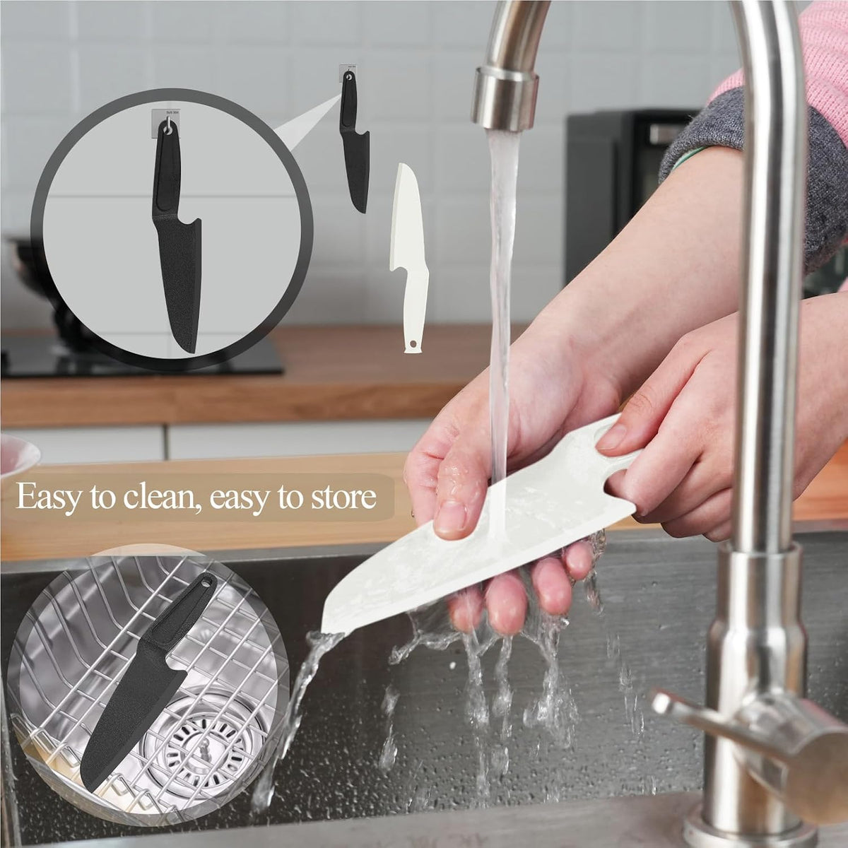 2 PCS Nylon Knife Safe for Kids, Professional Lettuce Knife for Real Cooking, Heat-resistant Plastic Knife for Nonstick Pans, Best as Cake Knife etc. (2-Comb-White)