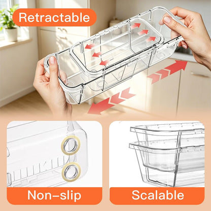 15-Piece Expandable Drawer Organizer Set, Clear 2-Size Bins | 15-piece set, clear expandable bins, 2 sizes, for makeup, vanity, desk and kitchen drawers