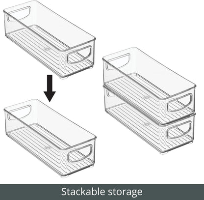 mDesign Plastic Bathroom Storage Container Bins w/ Handles - Closet, Cabinet, Vanity, Cupboard Shelf Organization, Hair Tools Accessory Organizer - Ligne Collection; Clear, ‎5x3.75x16 (Pack of 8)