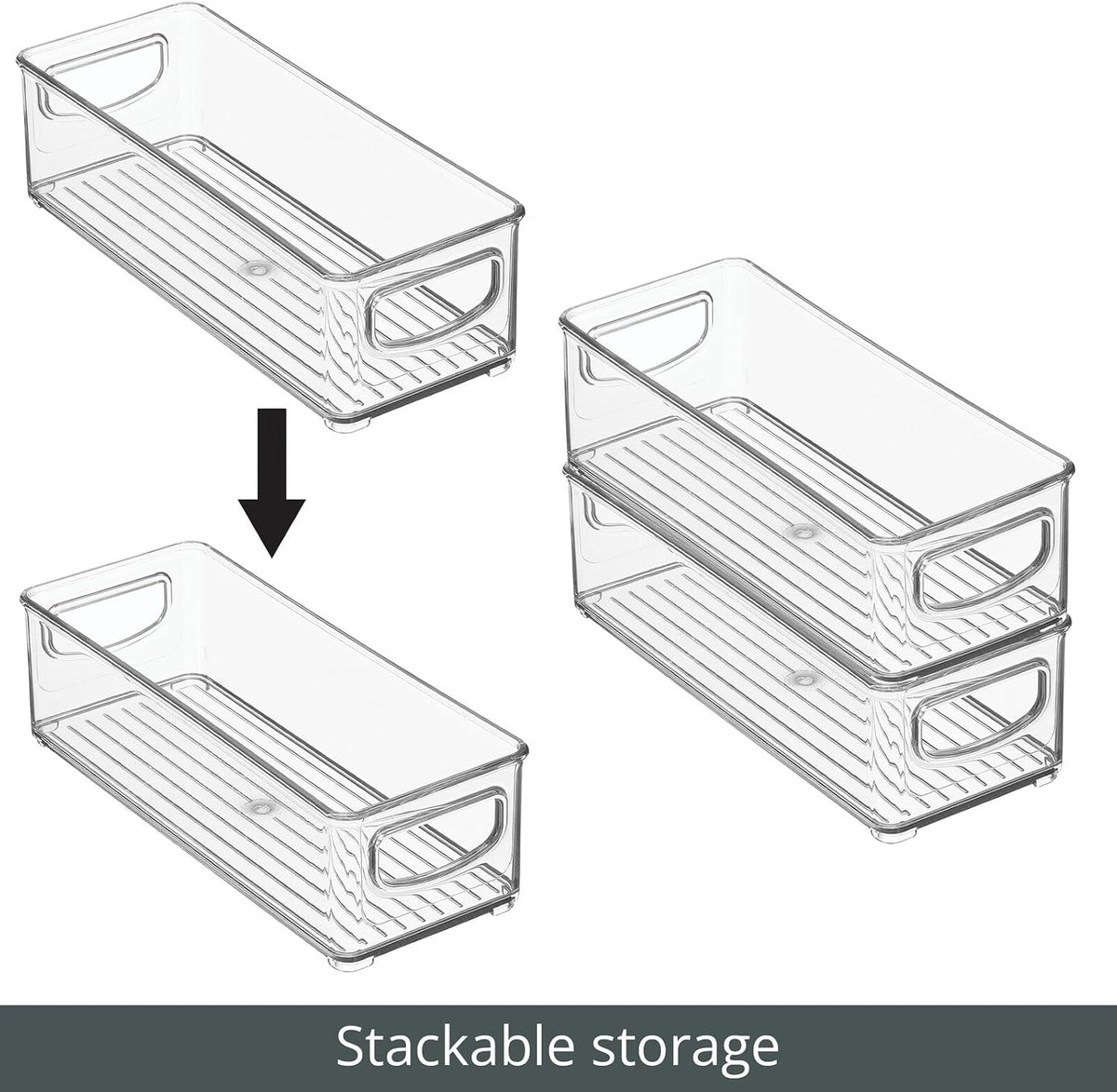 mDesign Plastic Stackable Small Organizing Bin Kitchen Pantry Cabinet, Refrigerator, Freezer Food Organization Storage Bins with Handles, Drawer Container Organizer, Ligne Collection, 6 Pack - Clear
