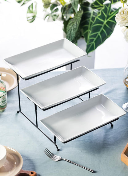 LYEOBOH 3 Tier Serving Bowls Set Tiered Serving Stand, Porcelain Oval Bowls with Collapsible Metal Stand for Entertaining, Party, Dessert Display, Candy, Chip and Dip (Gold)-45oz / 17.5oz / 7oz