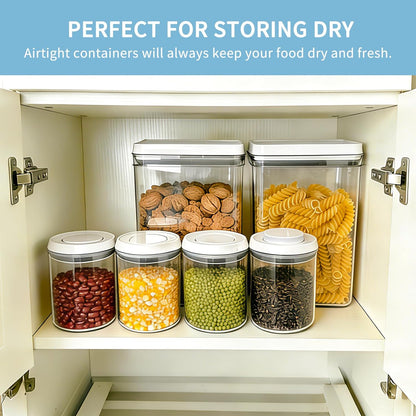 Airtight Pop Top Food Storage Container Sets with Lids 6Pcs Round Rectangle Pop Containers for Kitchen Pantry Organization BPA-Free Stackable Kitchen Storage for Cereal Flour Sugar 0.6qt *4, 3.6qt *2