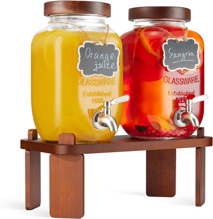 1 Gallon Drink Dispenser for Parties,Glass Beverage Dispenser with Stand,Water Dispenser with 18/8 Stainless Steel Spigot,Lemonade Stand Dispenser for Fridge,Juice,Punch,Cocktails,Ice Tea & Sun Tea