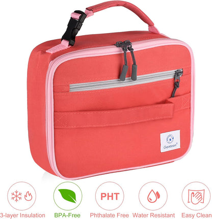 Genteen Lunch Box Kids, Insulated Lunch Bag Kids Boys Girls Back to School, Soft Lunch Box for Men Reusable Lunchbox for Office,Outdoor,School (Black)