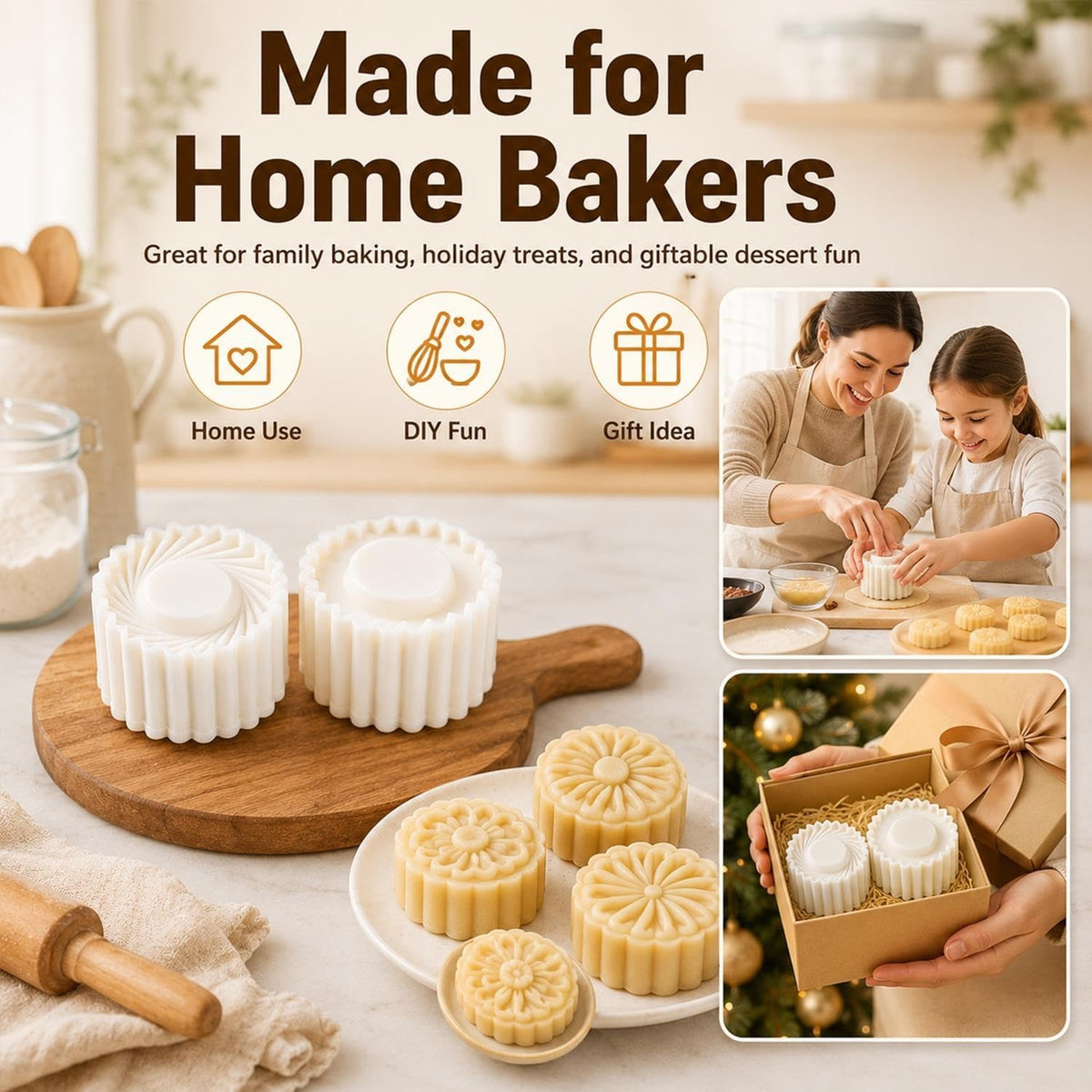 Mooncake Mold Sunflower Pattern Double Ended Hand Press Pastry Stamp