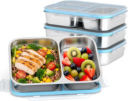 3 Pack Stainless Steel Snack Container, 3- Compartment Lunch Container with Lid, Reusable Food Storage Box for Snacks & Meal Prep (650ml / 22oz)