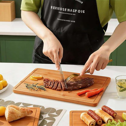 Zarler Bamboo Cutting Boards for Kitchen, 3 Piece Durable Wood Cutting Board with Juice Grooves and Handles, Wooden Chopping Board Set for Meal Prep, XL Size, Ideal Kitchen Gift