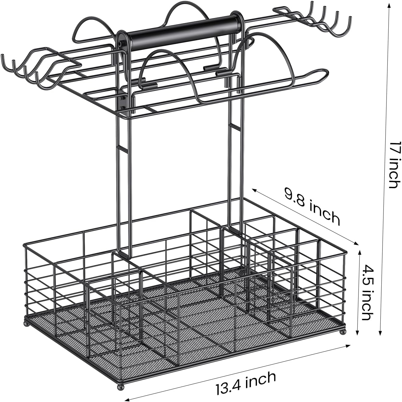 Grill Caddy for Outdoor Grill with 2 Paper Towel Holders,Barbecue Tool Sets Storage Organizer,BBQ Caddy for Outdoor Grill with 9 Compartments & 8 Hooks,Picnic Caddy Grilling Gifts for Men