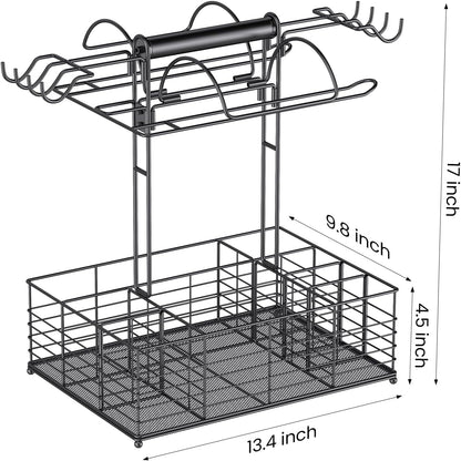 Grill Caddy for Outdoor Grill with 2 Paper Towel Holders,Barbecue Tool Sets Storage Organizer,BBQ Caddy for Outdoor Grill with 9 Compartments & 8 Hooks,Picnic Caddy Grilling Gifts for Men