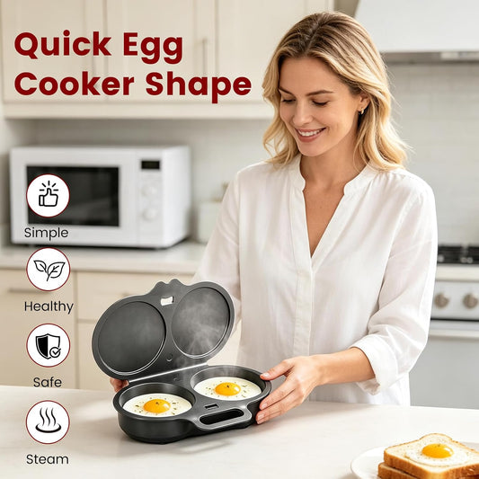 Dual Cavity Microwave Egg Poacher with Lid and Handle, Dark Gray