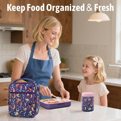 Kids Bento Lunch Box with Thermo Leak-Proof Snack Lunch Containers with Insulated Lunch Bag Utensils Set Back to School Supplies Gifts for Boys and Girls Toddlers Kindergarten Lunch Accessories Blue