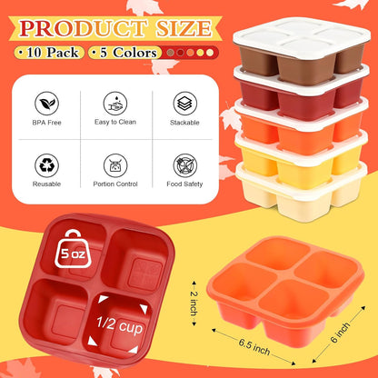 Honeydak 10 Pack Bento Snack Containers 4 Compartment Snack Boxes Reusable Containers with Lids Divided Meal Prep Lunch Food Storage Box for School Work Travel