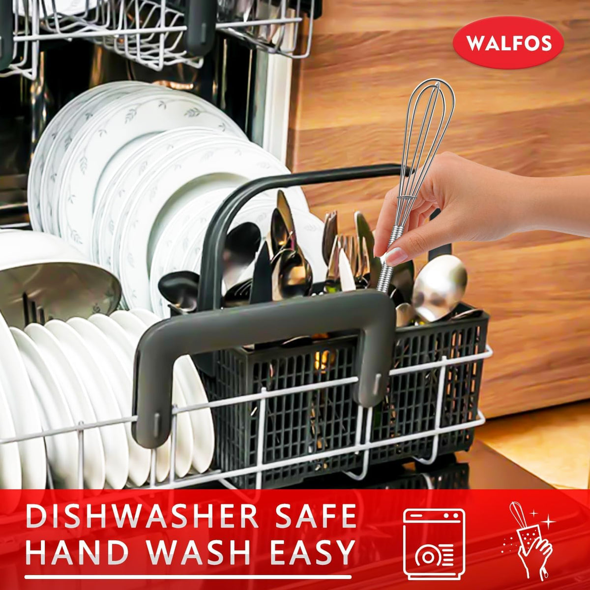 Walfos Whisk,304 Stainless Steel whisk,No-Rust 7+9+11inch Whisks for cooking Nice for Blending,Whisking,Beating.Heat resistant 600°F Dishwasher Safe. Heavy duty kitchen whisk.SILVER