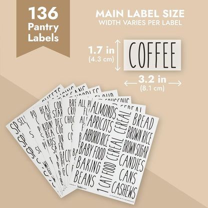Talented Kitchen 158 Food Container Labels - Durable Waterproof Adhesive - Clear Script Sticker Design for Pantry & Fridge - Freezer Labels & Symbol Stickers - Clear & Black Laminated Paper