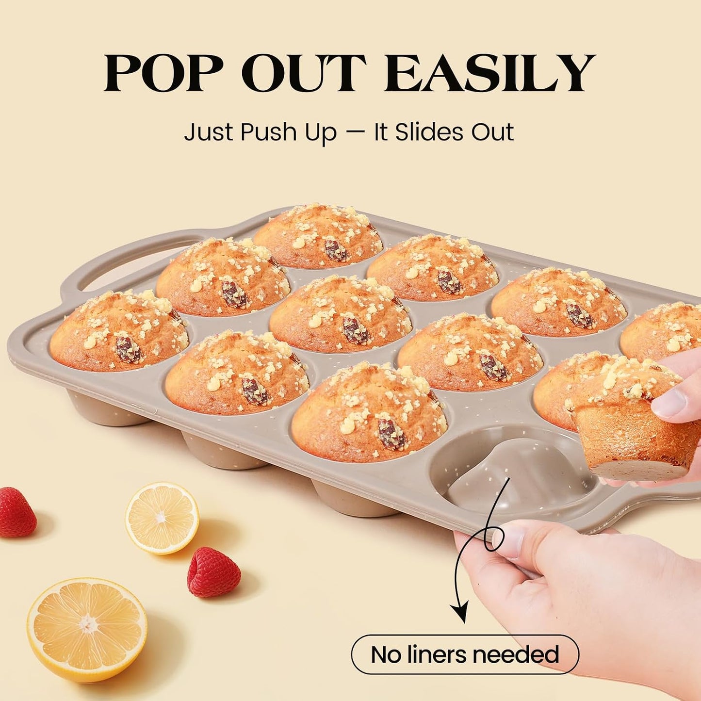 Vinino 2Pack Silicone Muffin Pans for Baking with Metal Reinforced Frame, 12 Cups Regular Size Nonstick Silicone Cupcake Pan, BPA Free Oven Dishwasher Safe Baking Mold for Muffins Cupcakes