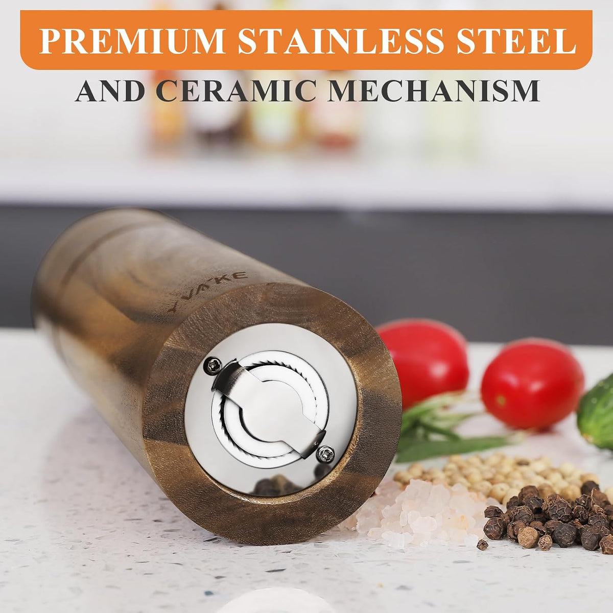 8 Inch Manual Wooden Salt and Pepper Grinder, Refillable Mill