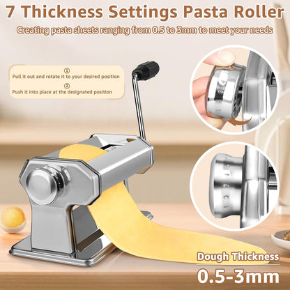 Pasta Maker - 7 Thickness Settings Roller & 2 Width Cutters Pasta Machine