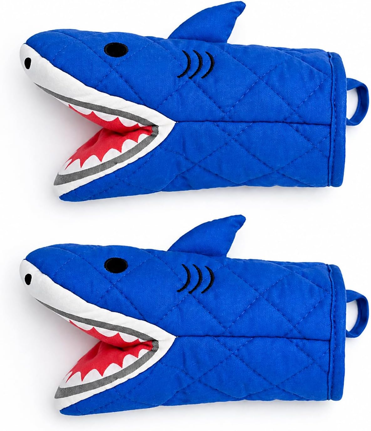 Funny Shark Oven Mitts Set of 2 - Cute Quilted Cotton Heat Resistant Gloves, Novelty Kitchen Accessories for Baking & Cooking, Fun Gift for Bakers, Animal Lovers