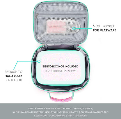 mibasies Kids Lunch Box for Girls Toddler, Insulated and Reusable Lunch Bag for School, Pink Rainbow