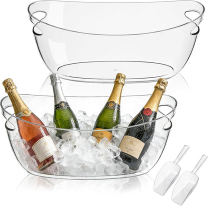 Ice Buckets 2-Pack, 5L Large Clear Acrylic Beverage Tubs with Scoops, Plastic Champagne Wine Beer Cooler for Parties, Mimosa Bar, Cocktail & Outdoor Events, Beverage Cooling Buckets