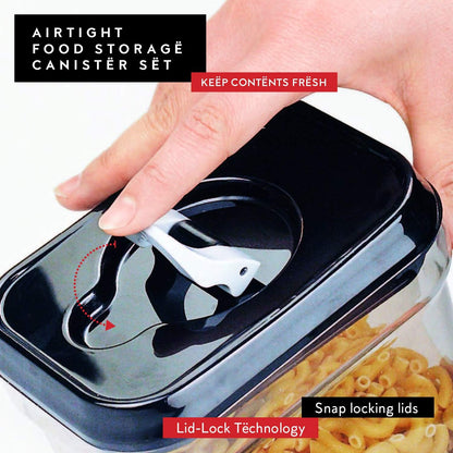 DWËLLZA KITCHEN Large Airtight Food Storage Containers - Clear Plastic Bulk Food Pantry & Kitchen Storage Containers for Flour, Sugar and Baking Supplies 4 Pcs. BPA-Free, Keeps Fresh & Dry (Black)