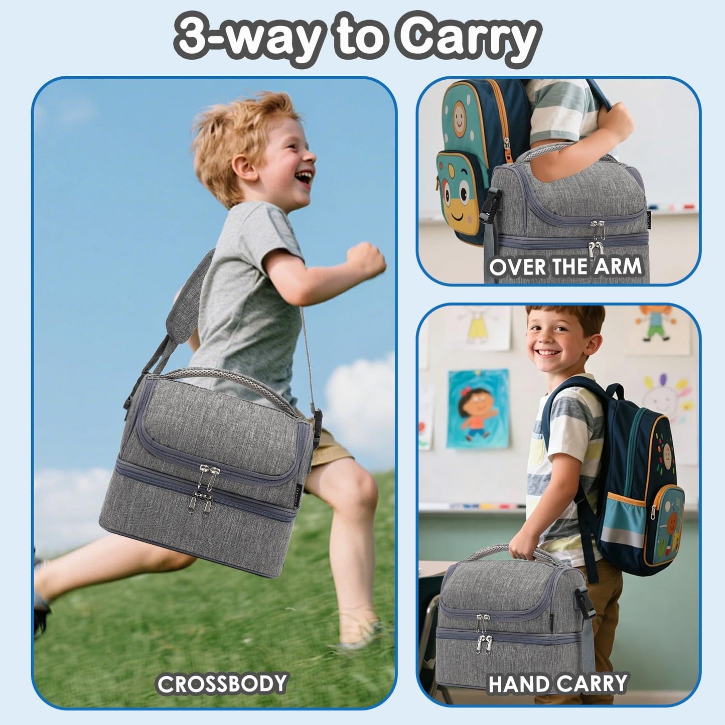 FlowFly Kids Double Decker Cooler Insulated Lunch Bag Large Tote for Boys, Girls, Men, Women, With Adjustable Strap, Unicorn