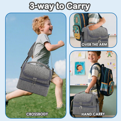 FlowFly Kids Double Decker Cooler Insulated Lunch Bag Large Tote for Boys, Girls, Men, Women, With Adjustable Strap, Unicorn