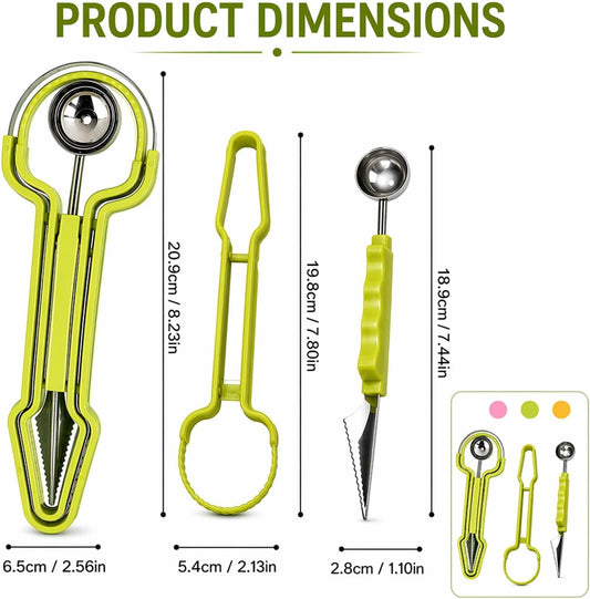 3-in-1 Stainless Steel Melon Baller Scoop Set,mellon ball scoop,Watermelon Scooper, Fruit Baller for melons,fruit salads, party favors