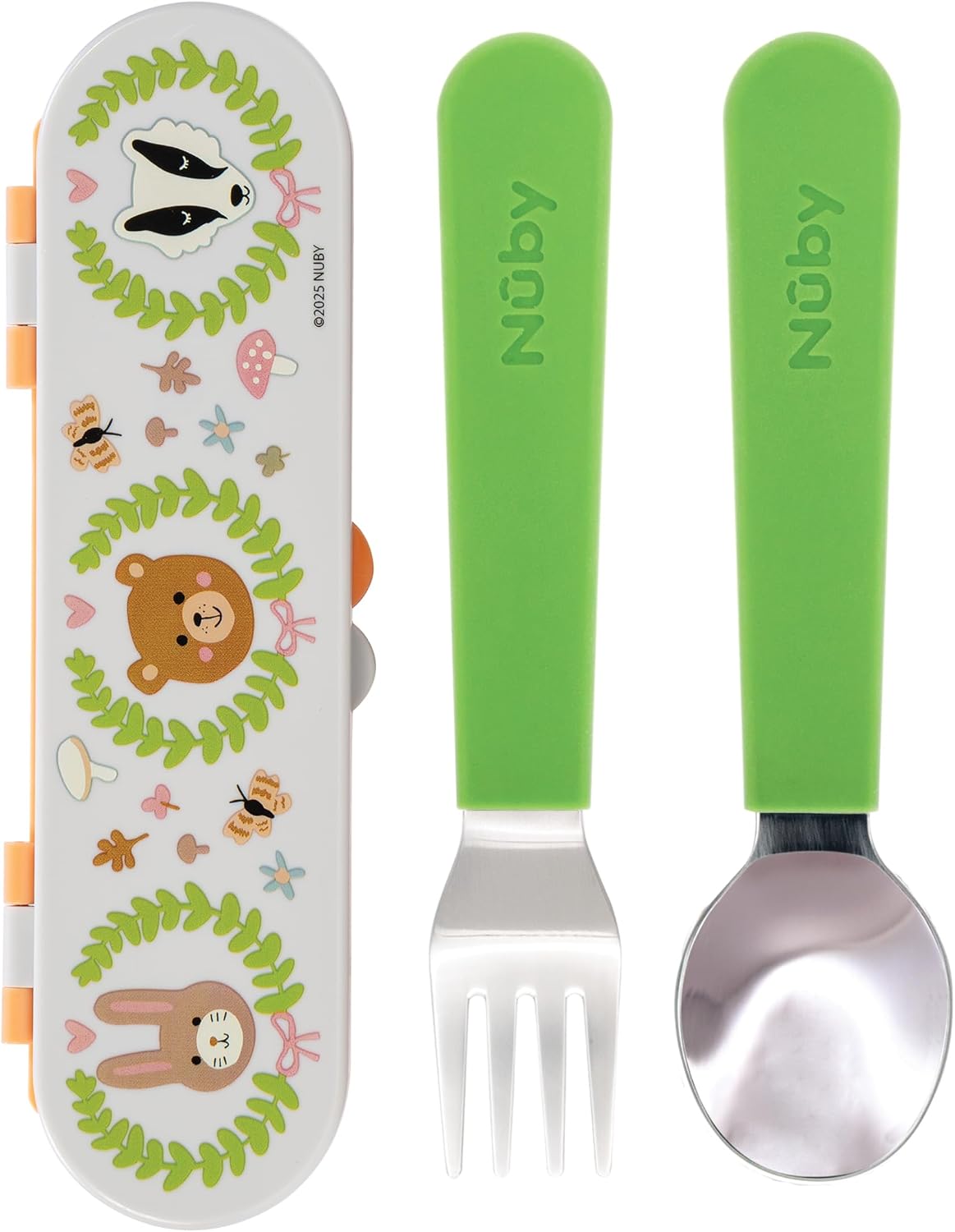 Nuby Stainless Steel Toddler Utensils with Travel Case - Self-Feeding Fork & Spoon Set for Kids - Easy-to-Hold Training Utensils - Rounded Safe Edges for Self-Feeding - Unicorns